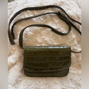 Olive Crocodile-Embossed Crossbody Bag